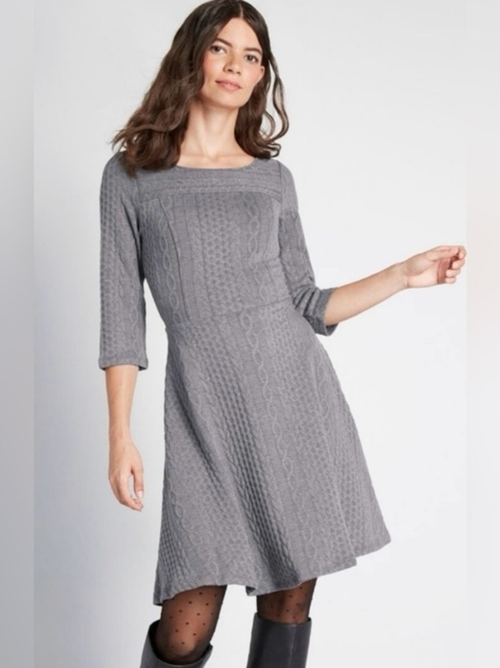 ModCloth Braid My Entire Day | Gray Sweater Dress | 1x